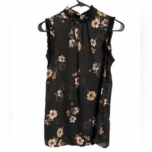 Who What Wear Sheer Black Sleeveless Floral Top